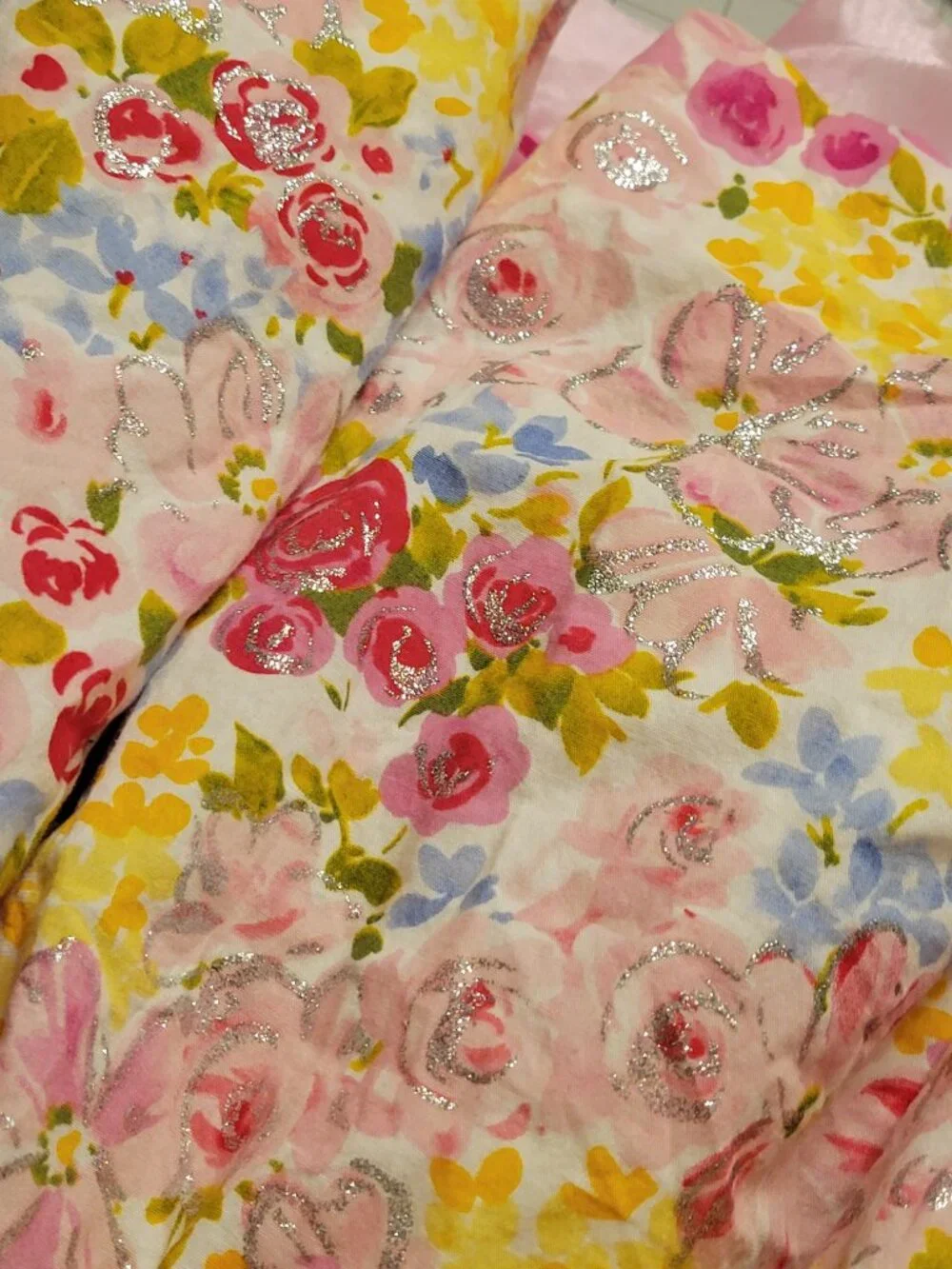 Jessica Ann Girls Size 5 Pink Floral Glitter Party Dress with Bow